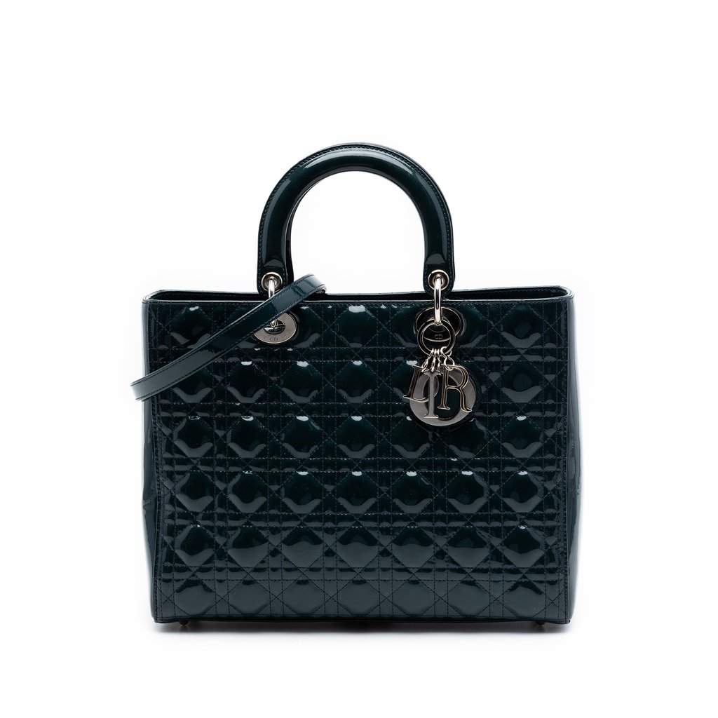 Dior Large Patent Cannage Lady Dior Blue Leather Very good condition - Front View