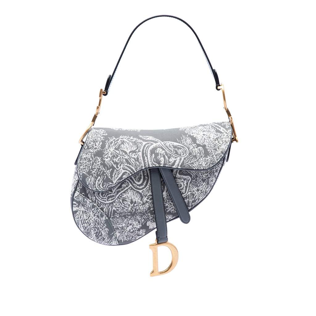 Dior Canvas Embroidered Reverse Toile De Jouy Saddle Bag Grey Very good condition - Front View