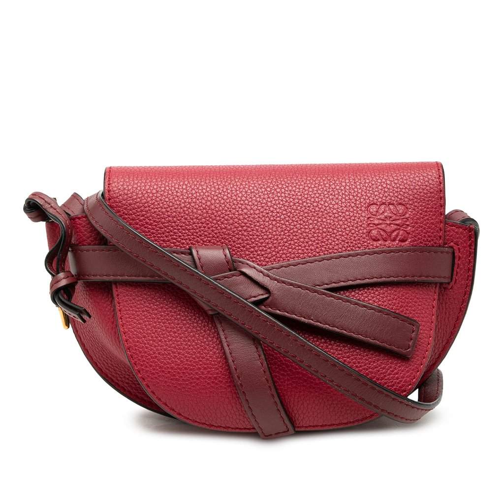 LOEWE Mini Bicolor Grained Calfskin Gate Crossbody Red Leather Very good - Front View