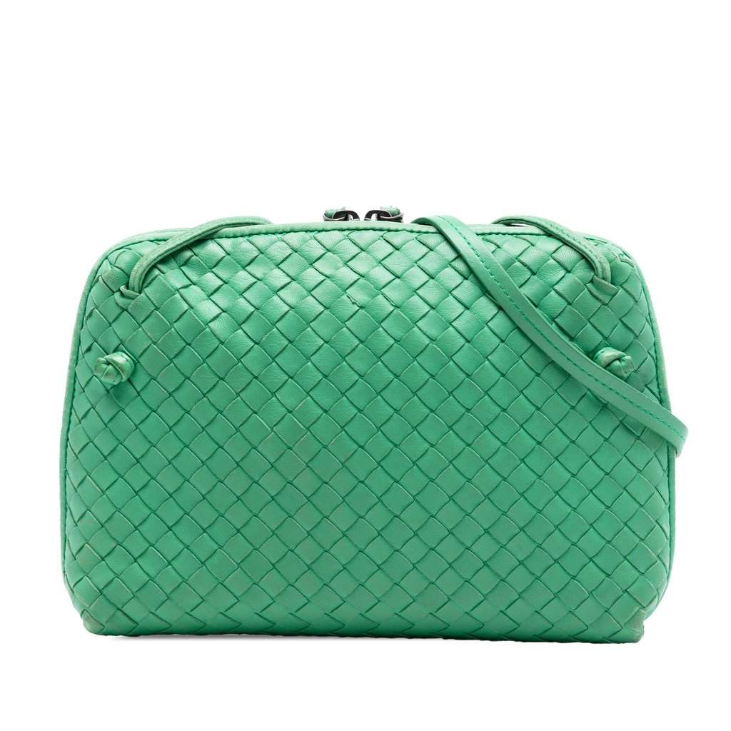 Bottega Veneta Nappa Intrecciato Nodini Crossbody Green Leather Very good condition - Front View