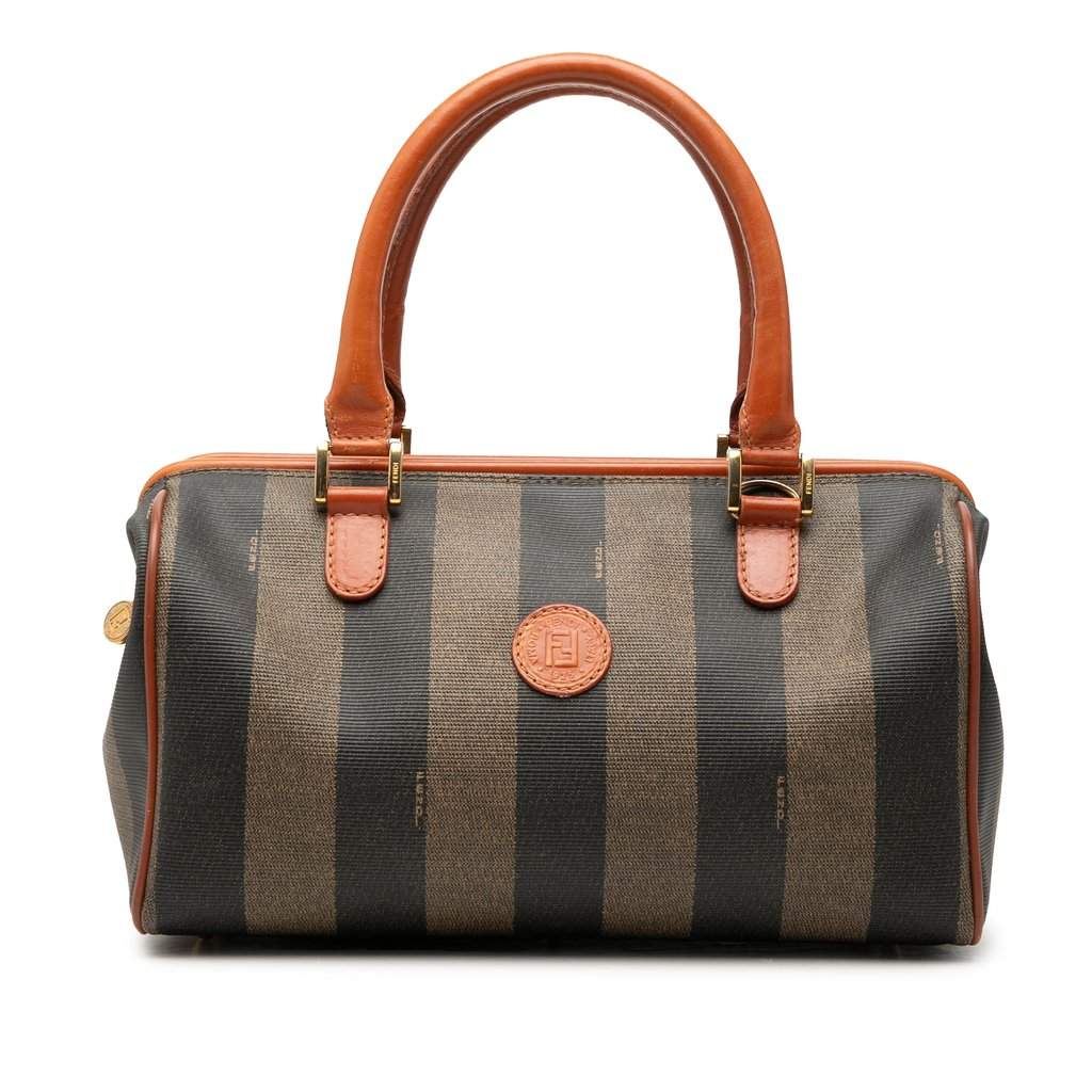 Fendi Pequin Coated Canvas Boston Bag Brown Very good - Front View