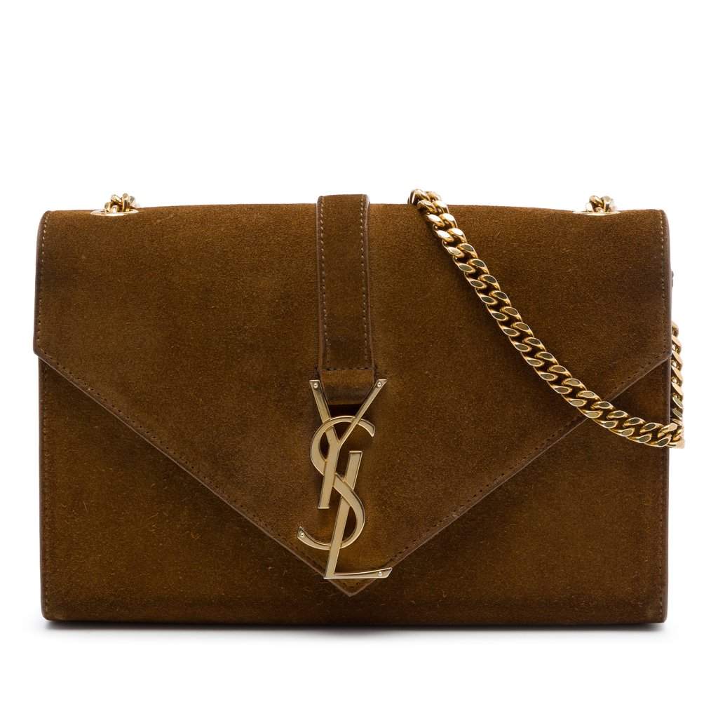 Saint Laurent Small Suede Monogram Envelope Crossbody Brown Leather Very good - Front View