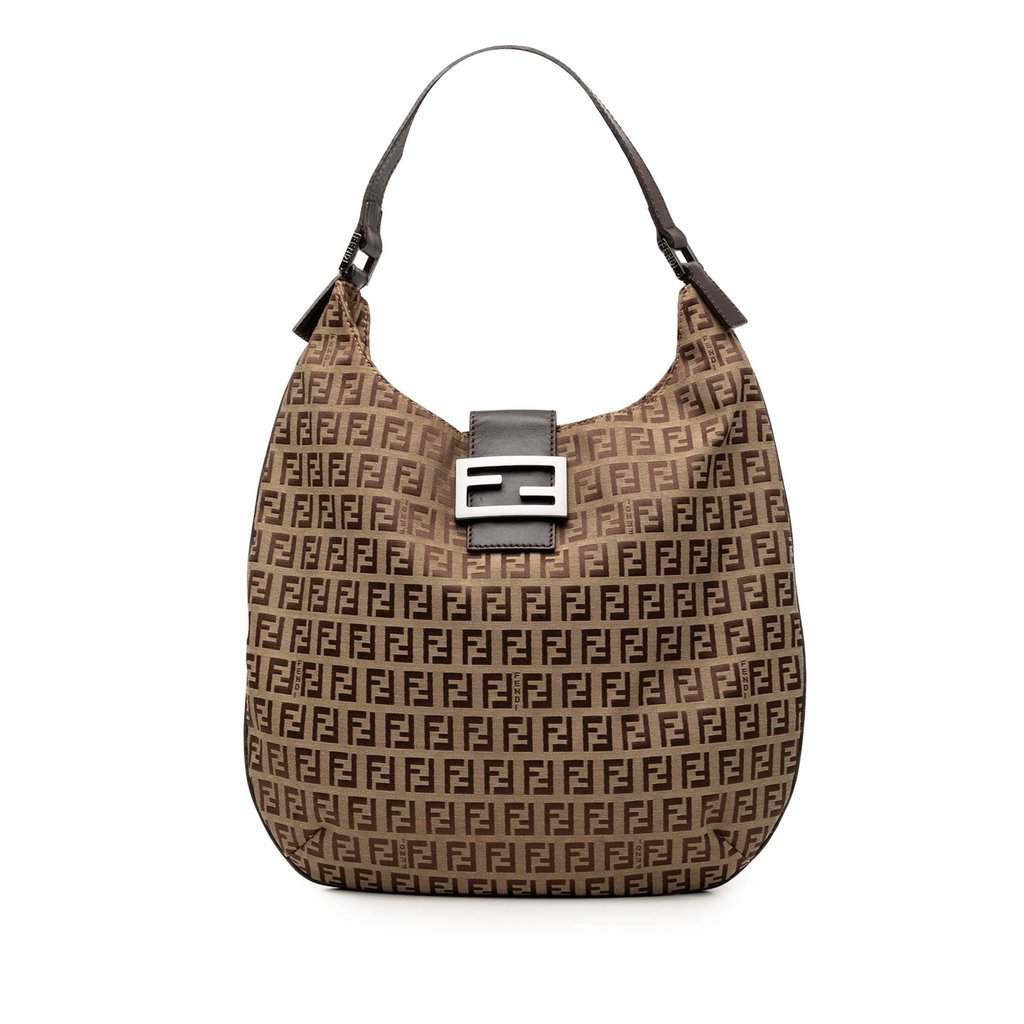Fendi Zucchino Canvas Shoulder Bag Brown Very good condition - Front View