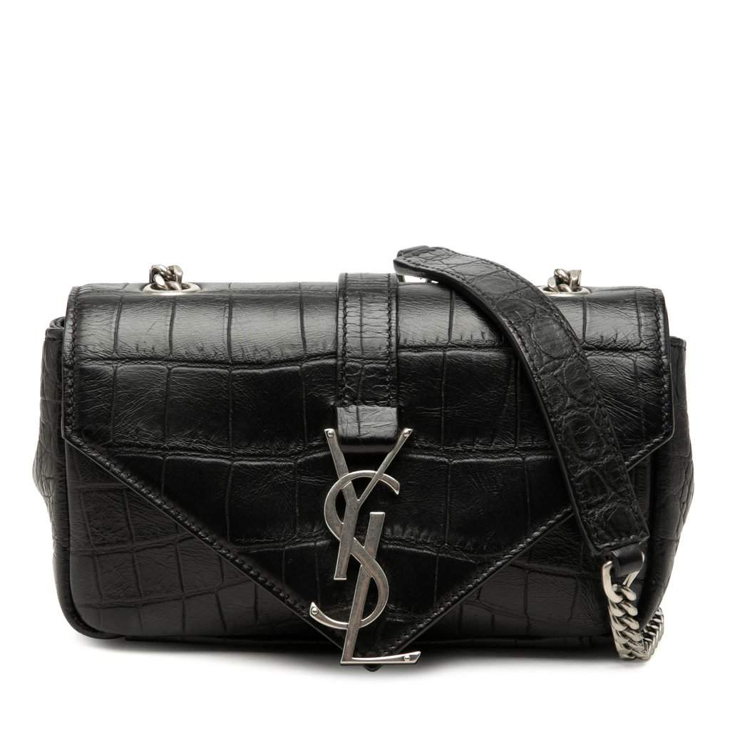 Saint Laurent Baby Croc Embossed Calfskin Classic Monogram Chain Bag Black Leather Very good condition - Front View