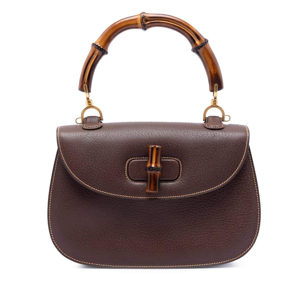 Gucci Medium Calfskin Bamboo Top Handle Bag Brown Leather Very good condition - Front View