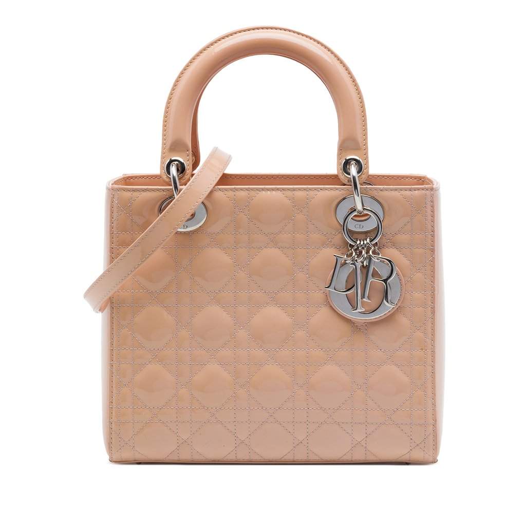 Dior Medium Patent Cannage Lady Dior Brown Leather Very good condition - Front View
