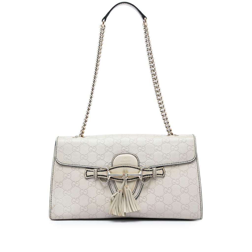 Gucci Medium Guccissima Emily Shoulder Bag White Leather Very good - Front View