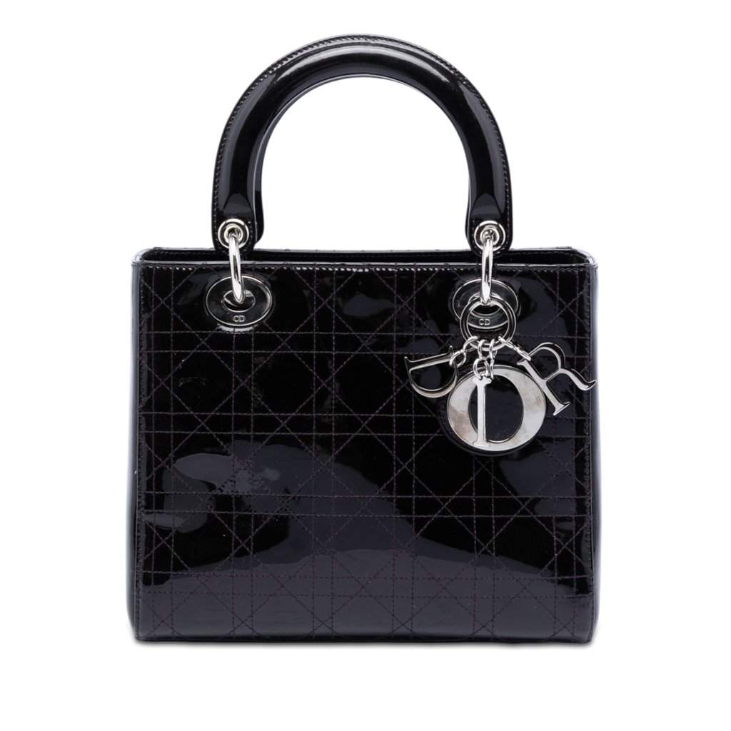 Dior Medium Patent Cannage Stitched Lady Dior Purple Leather Very good condition - Front View