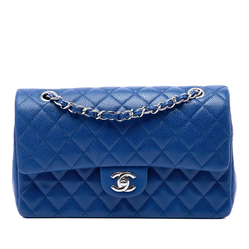 Chanel Medium Classic Caviar Double Flap Blue Leather Very good condition - Front View