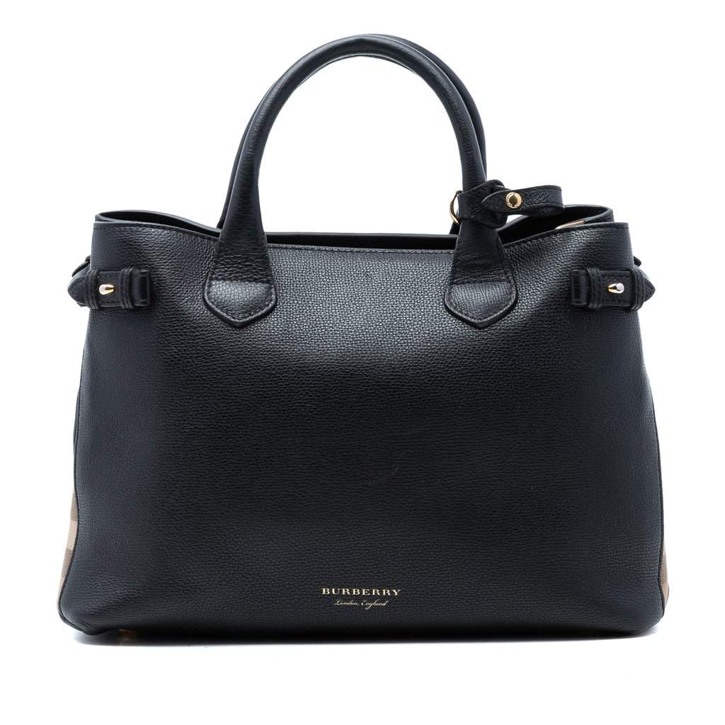 Burberry Medium Leather and House Check Banner Satchel Black Leather Very good condition - Front View