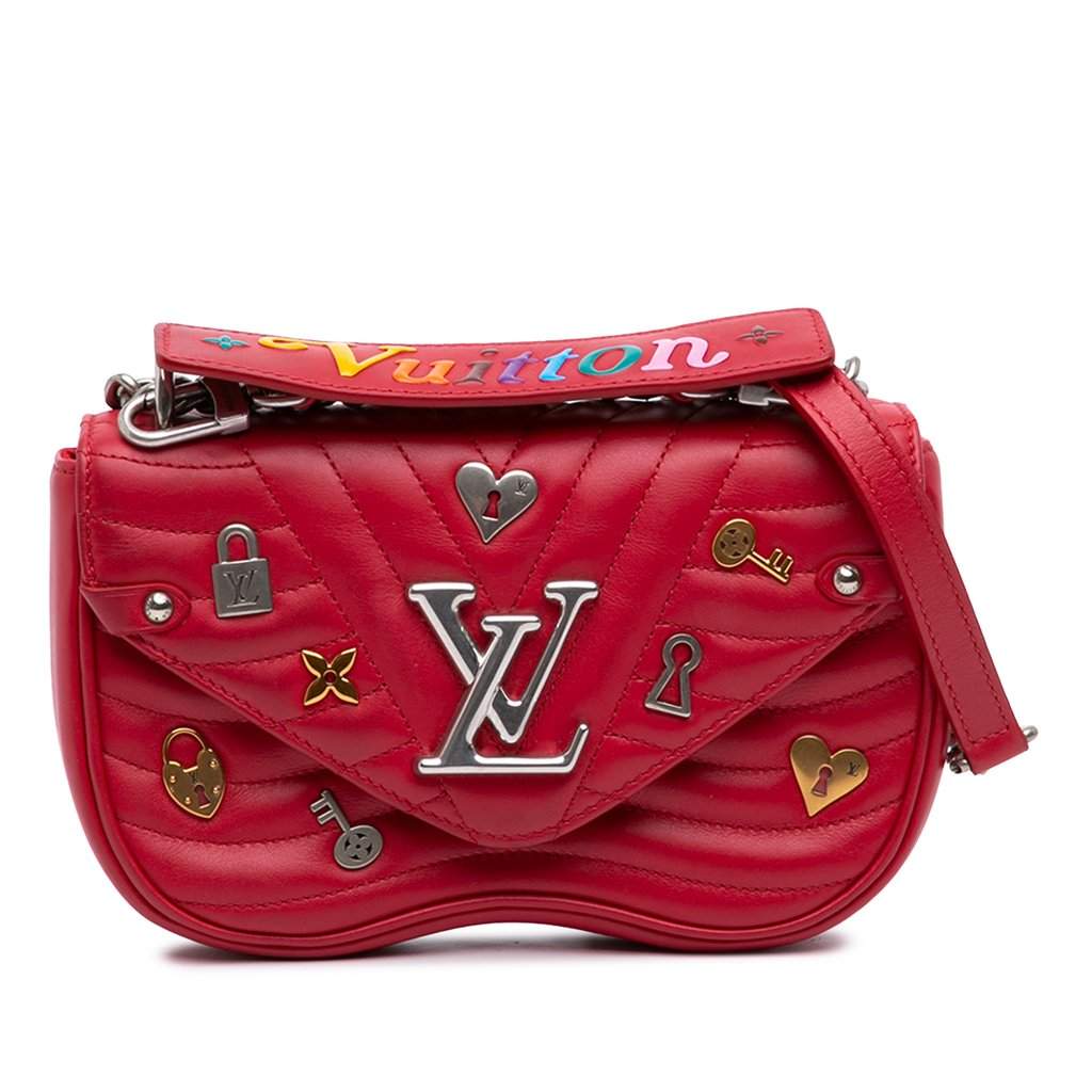 Louis Vuitton Limited Edition Calfskin Embellished New Wave Love Lock Chain Bag PM Red Leather Very good - Front View
