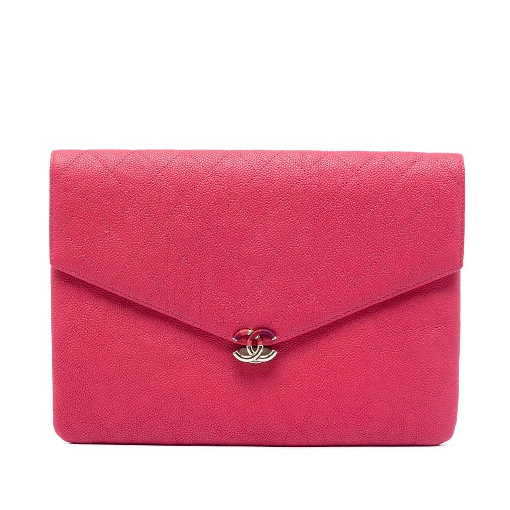 Chanel Paris Cuba Quilted Caviar Thread Around Envelope Clutch Pink Leather Very good condition - Front View