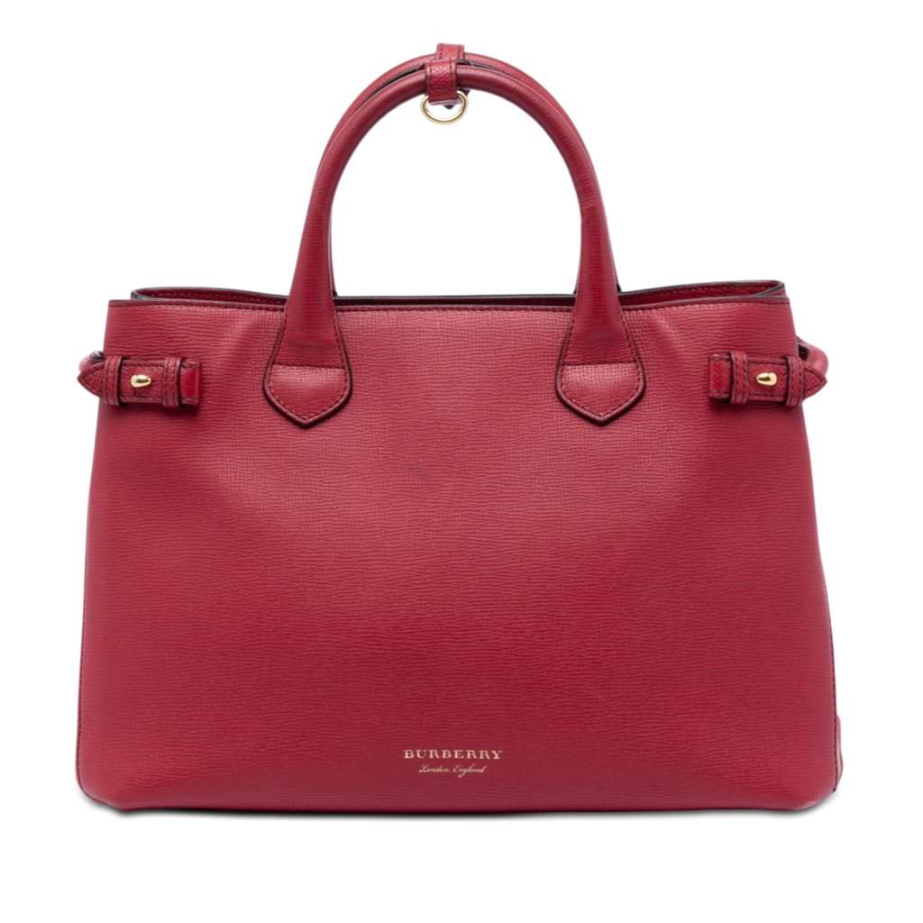 Burberry Medium Leather and House Check Banner Satchel Red Leather Very good condition - Front View