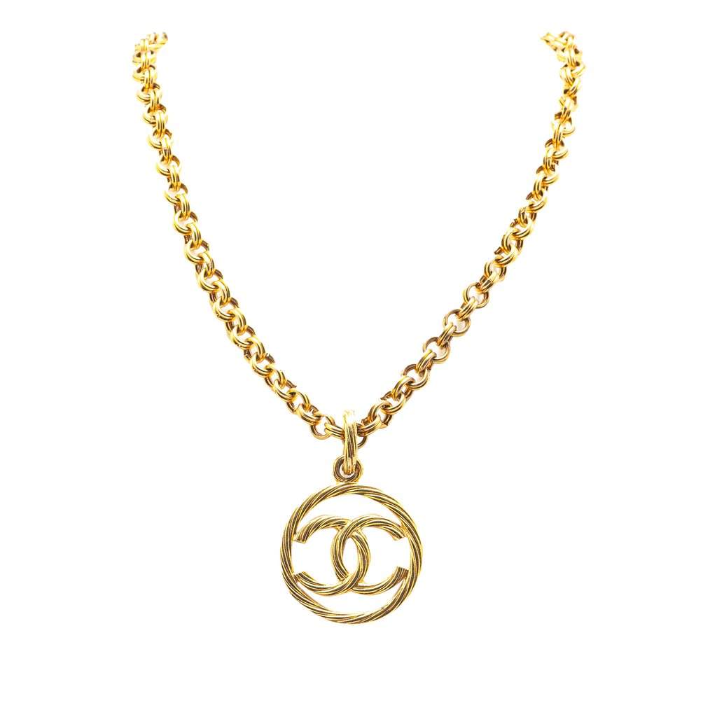 Chanel Gold Plated CC Tornado Pendant Necklace Gold Metal Very good condition - Front View