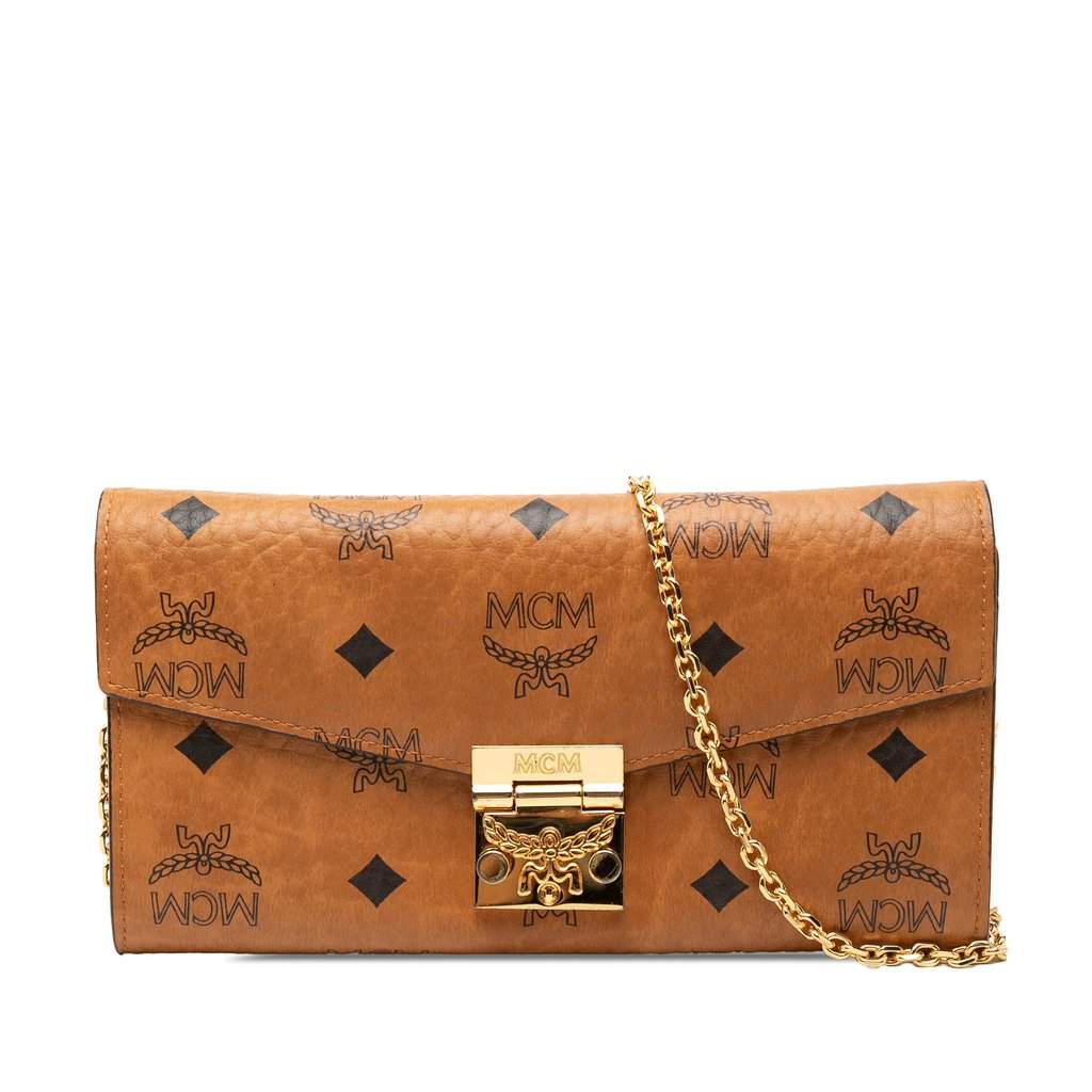 MCM Visetos Coated Canvas Patricia Wallet on Chain Brown Very good condition - Front View