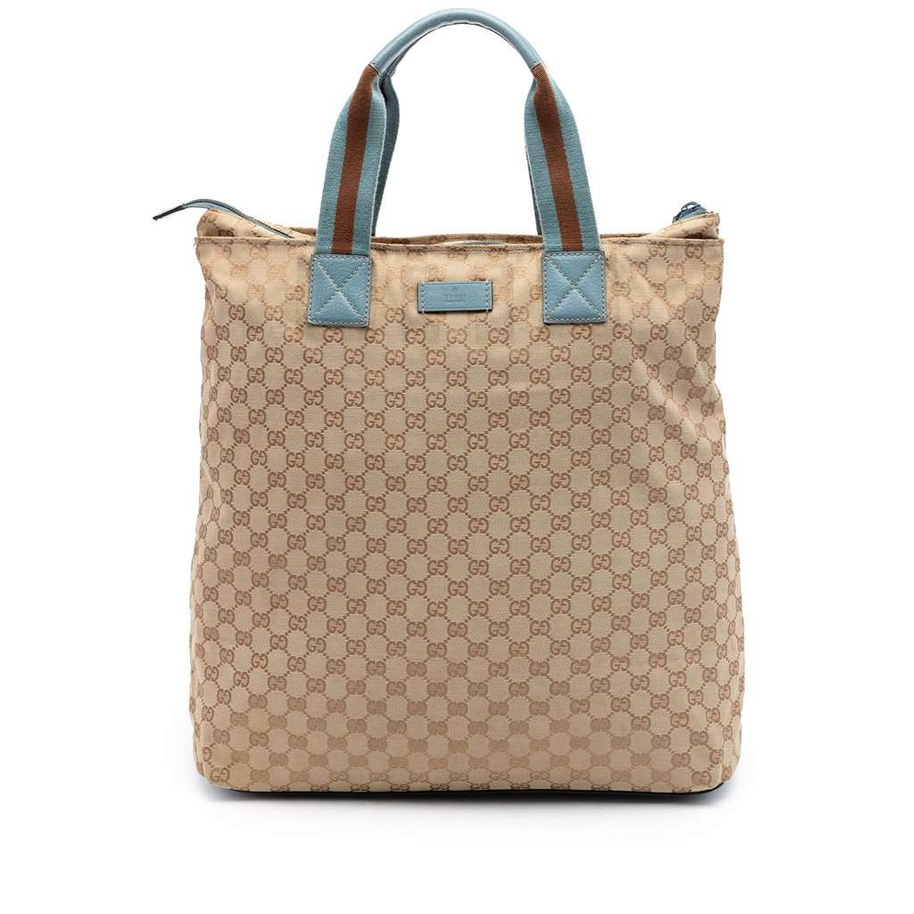 Gucci GG Canvas Web Vertical Tote Beige Very good condition - Front View