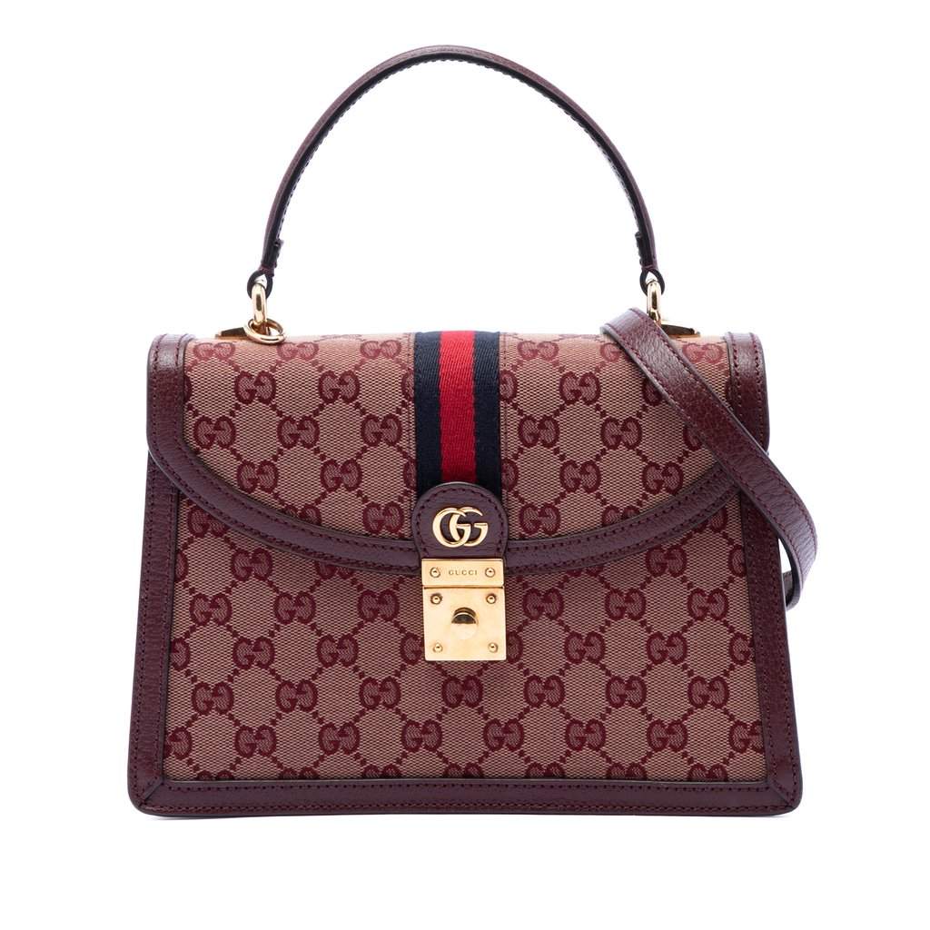 Gucci Small GG Canvas Web Ophidia Top Handle Flap Red Very good condition - Front View
