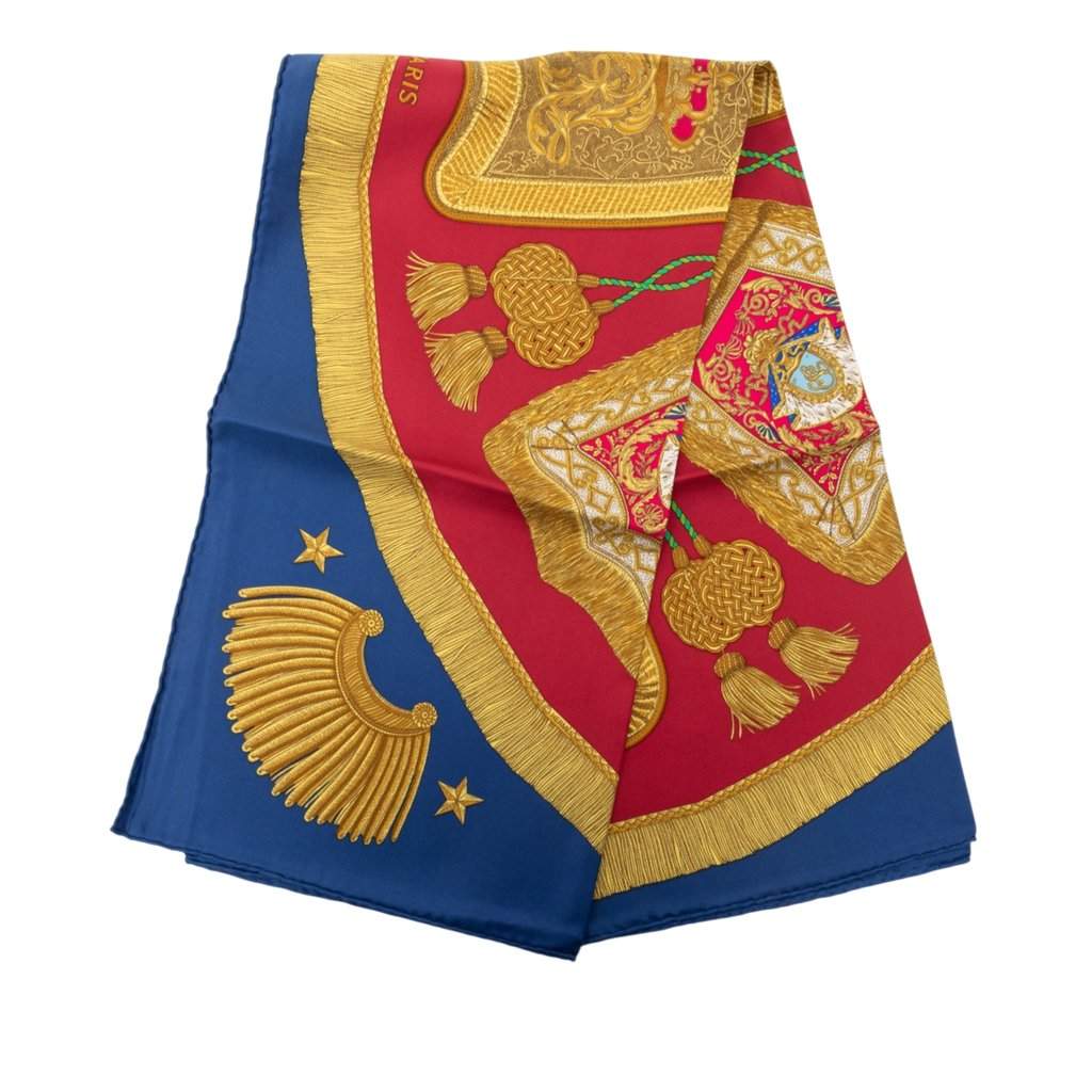 Hermès Poste et Cavalerie Silk Scarf 90 Blue Never worn - Front View