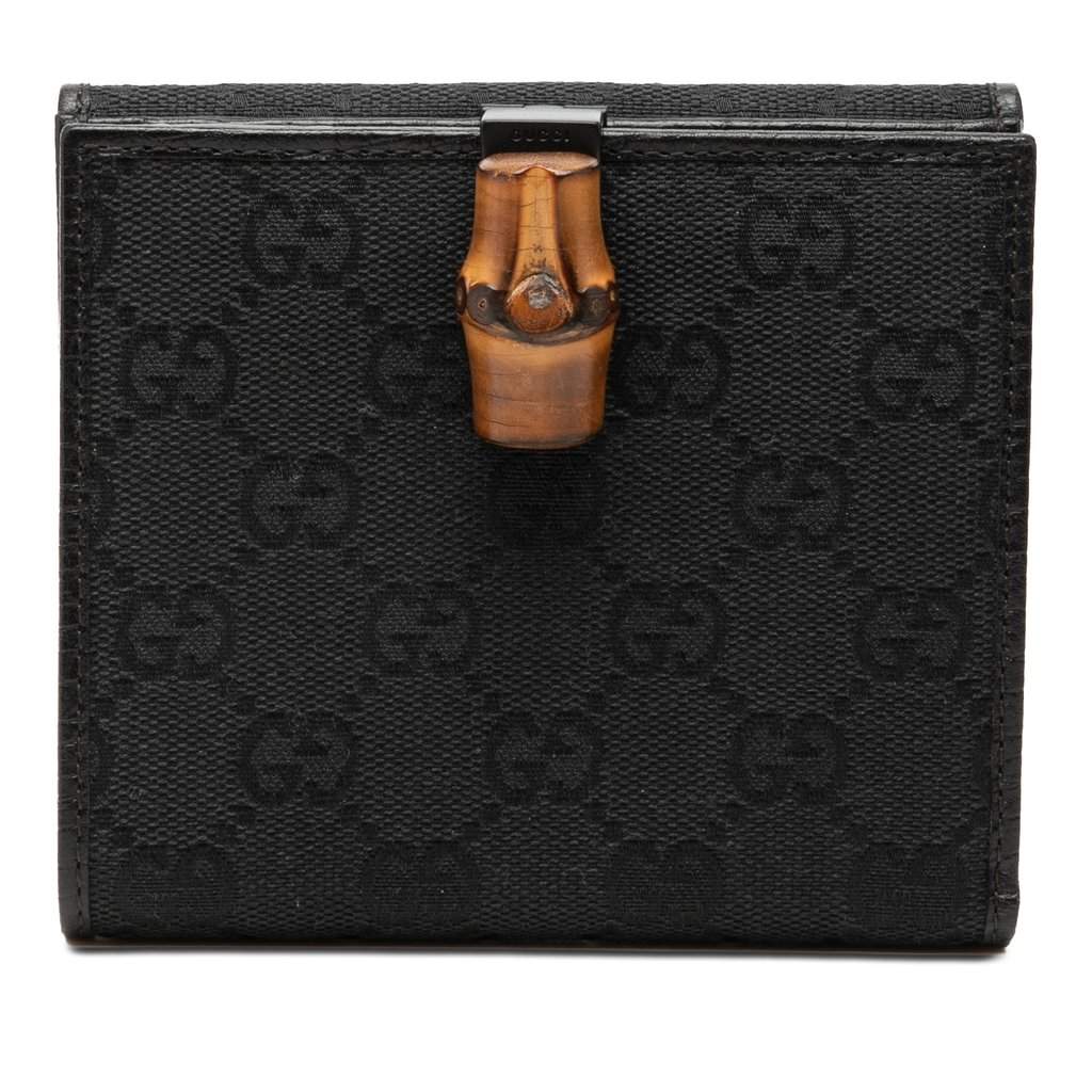 Gucci GG Canvas and Leather Bamboo Compact Wallet Black Very good - Front View