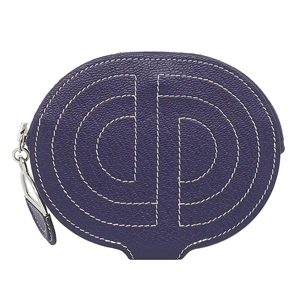 Hermès Chevre Mysore In The Loop Coin Pouch Blue Leather Very good condition - Front View