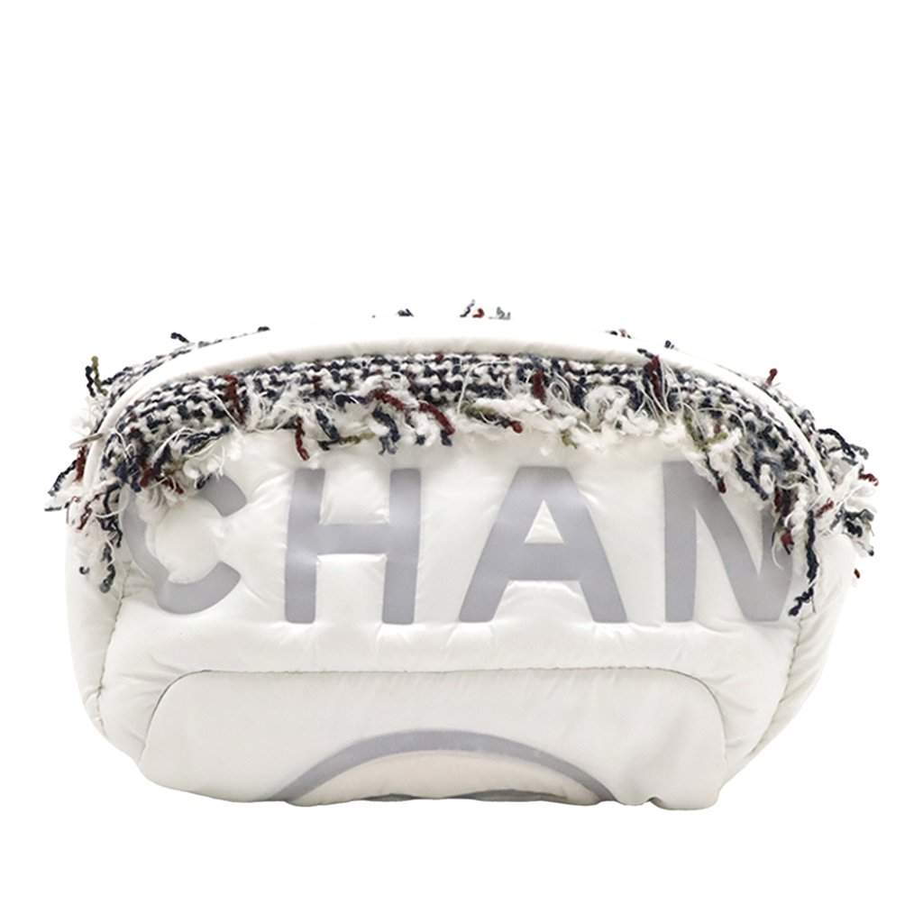 Chanel Embossed Nylon Tweed Doudoune Belt Bag White Very good condition - Front View