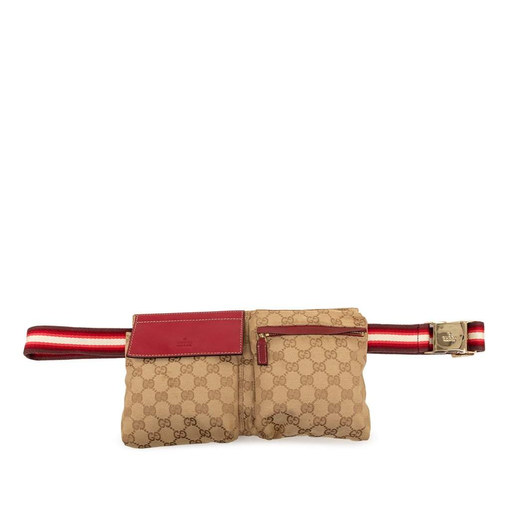 Gucci GG Canvas Web Double Pocket Belt Bag Beige Very good - Front View