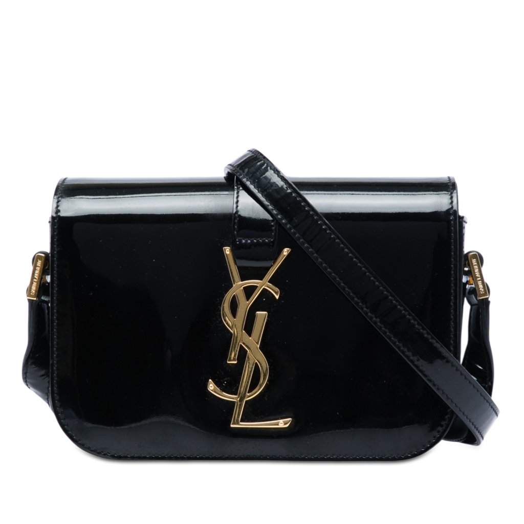 Saint Laurent Small Patent Monogram Universite Crossbody Black Leather Good - Front View