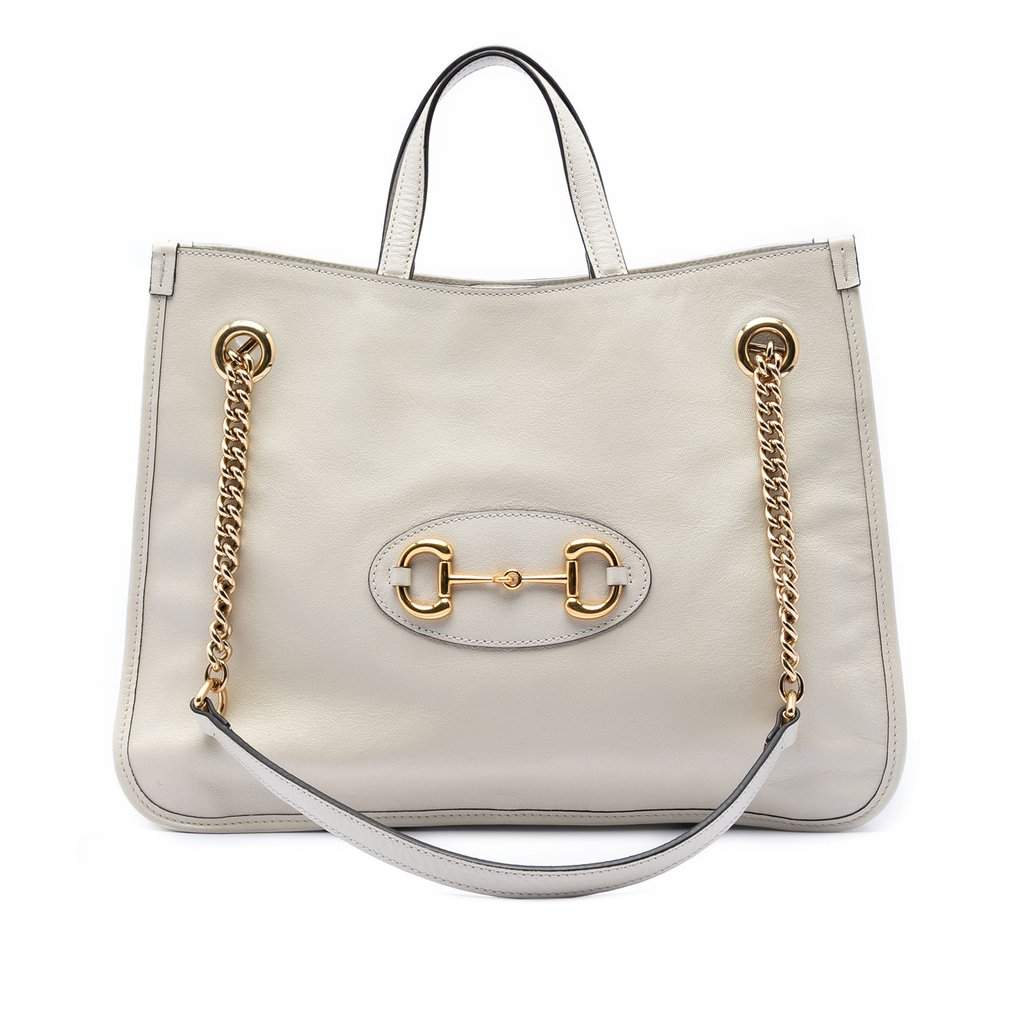 Gucci Medium Calfskin Horsebit 1955 Chain Tote White Leather Very good condition - Front View