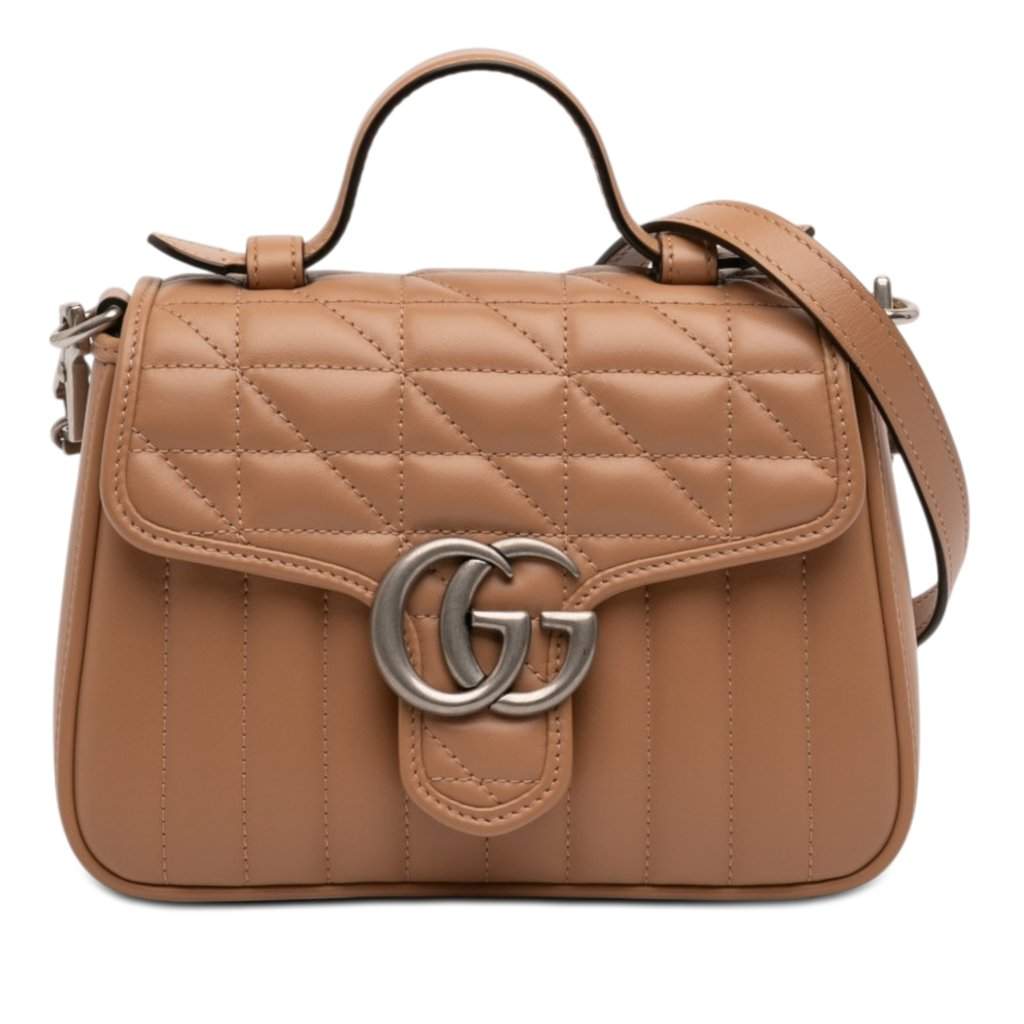 Gucci Mini GG Marmont Matelasse Calfskin Aria Top Handle Bag Brown Leather Very good - Front View