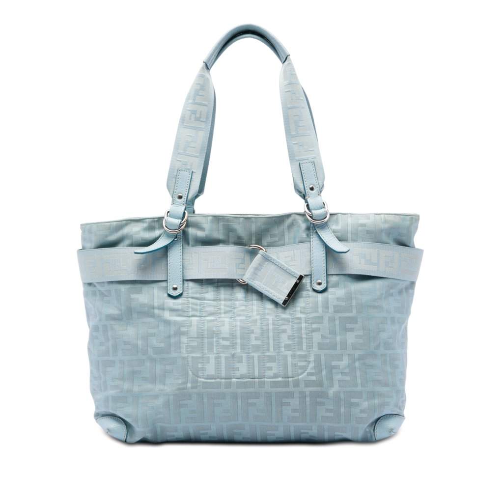 Fendi Zucca Nylon Zip Code Tote Blue Very good condition - Front View