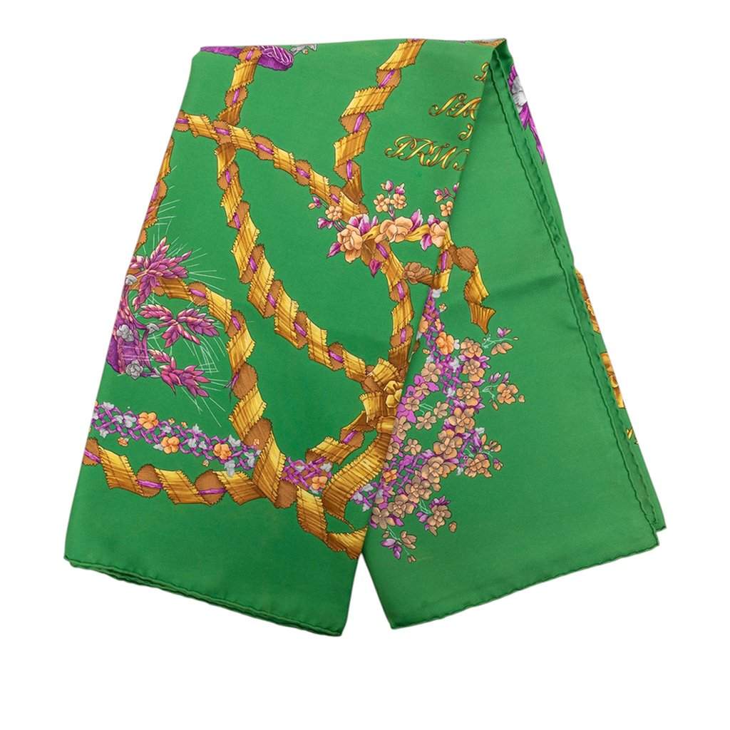 Hermès Le Sacre du Printemps Silk Scarf 90 Green Very good condition - Front View