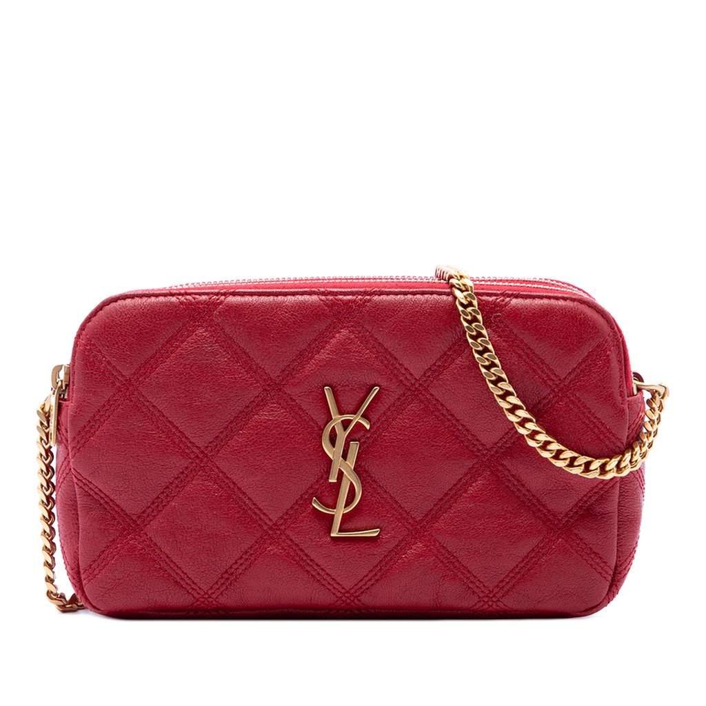 Saint Laurent Mini Quilted Lambskin Becky Double Zip Crossbody Red Leather Very good condition - Front View