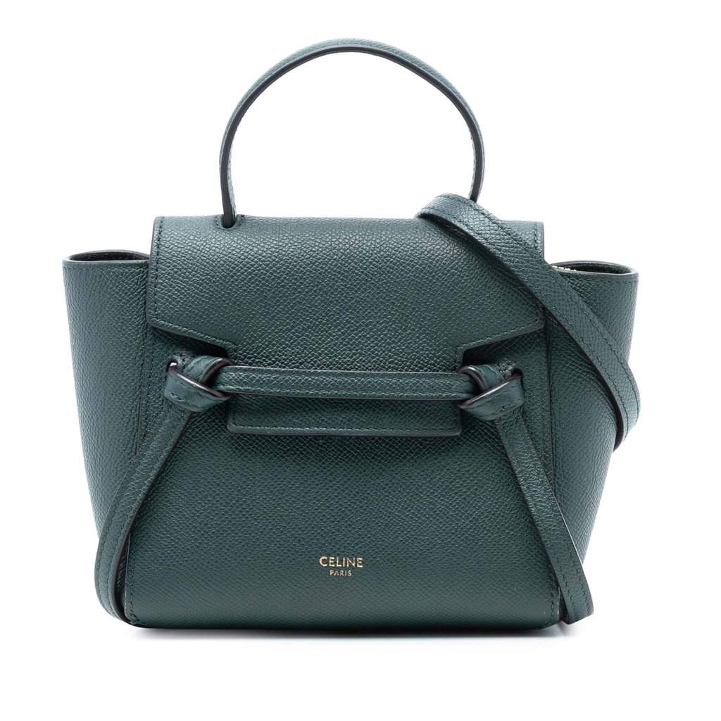 Celine Pico Grained Calfskin Belt Bag Green Leather Very good condition - Front View