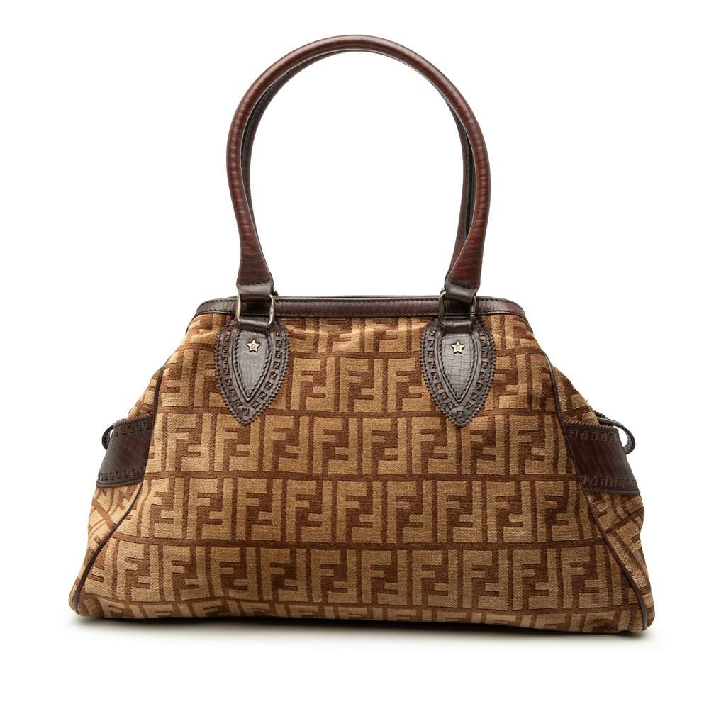 Fendi Medium Zucca Velvet Etniko Du Jour Handbag Brown Very good condition - Front View