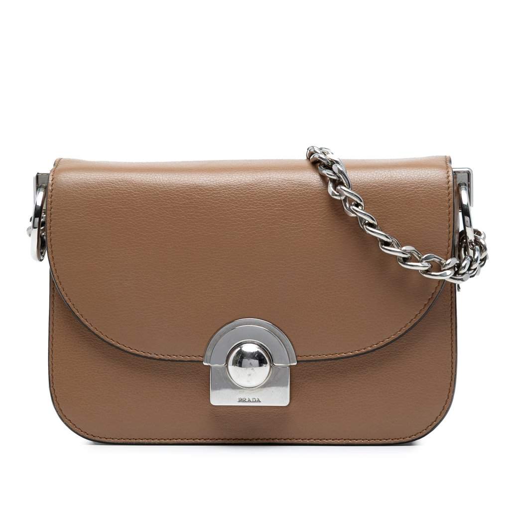 Prada Glace Calf Arcade Crossbody Brown Leather Very good - Front View
