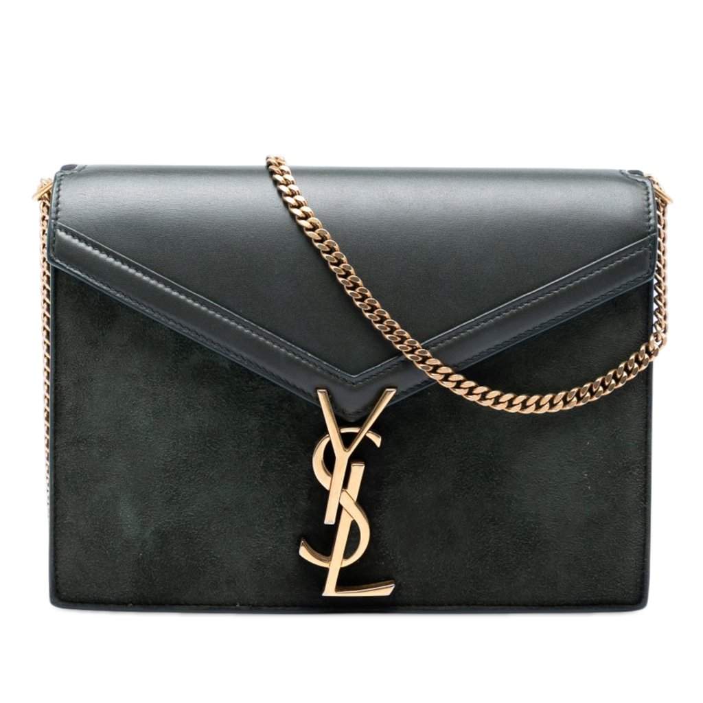 Saint Laurent Suede and Calfskin Monogram Cassandra Clasp Bag Green Leather Very good - Front View