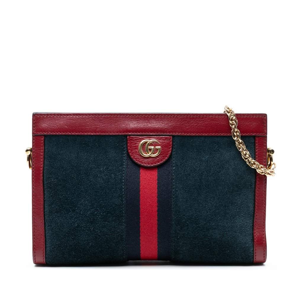 Gucci Small Suede Web Ophidia Chain Crossbody Blue Leather Very good condition - Front View