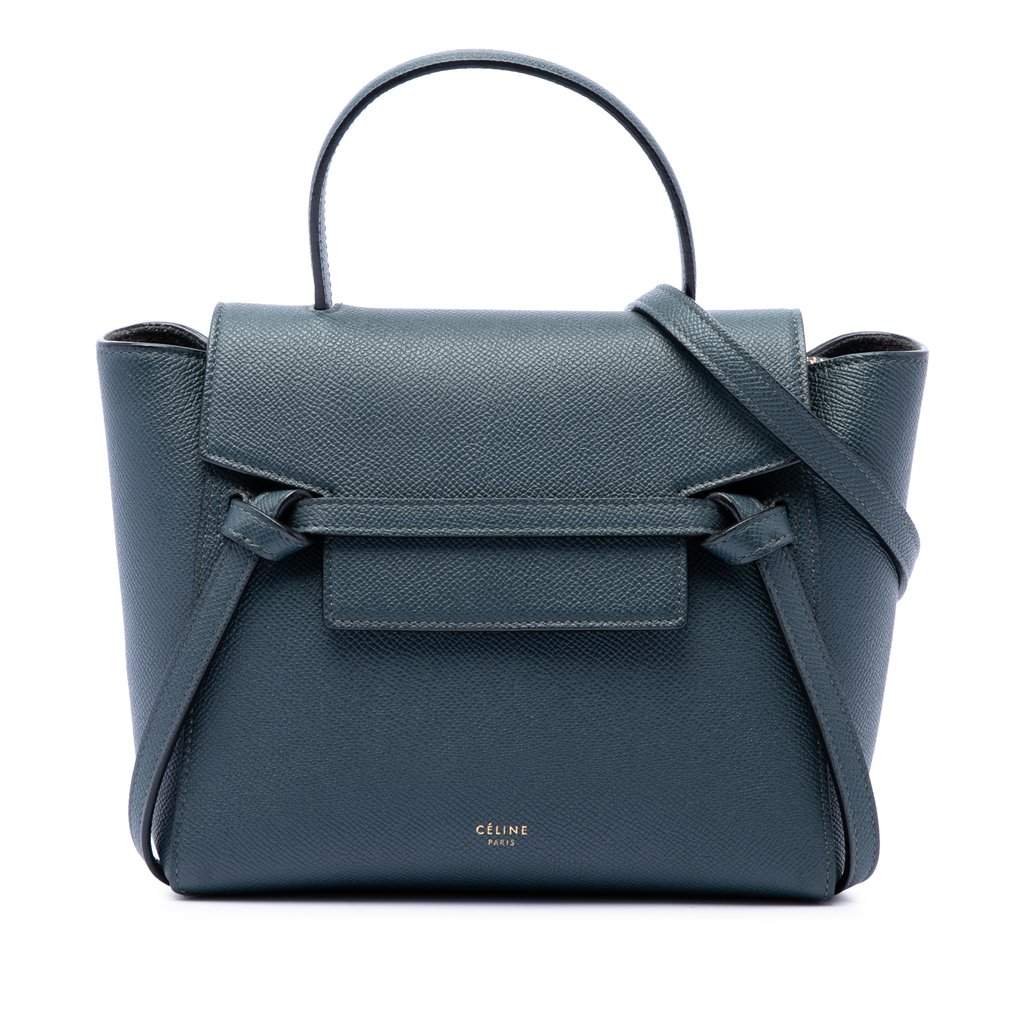 Celine Nano Grained Calfskin Belt Bag Blue Leather Very good - Front View