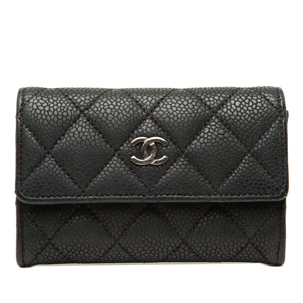 Chanel CC Quilted Caviar Flap Card Holder Black Leather Very good - Front View