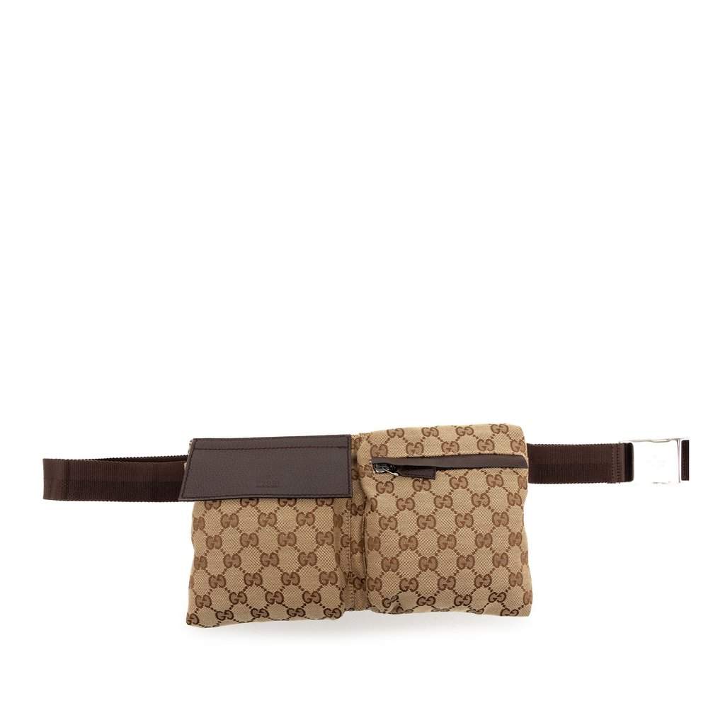 Gucci GG Canvas Double Pocket Belt Bag Beige Very good condition - Front View