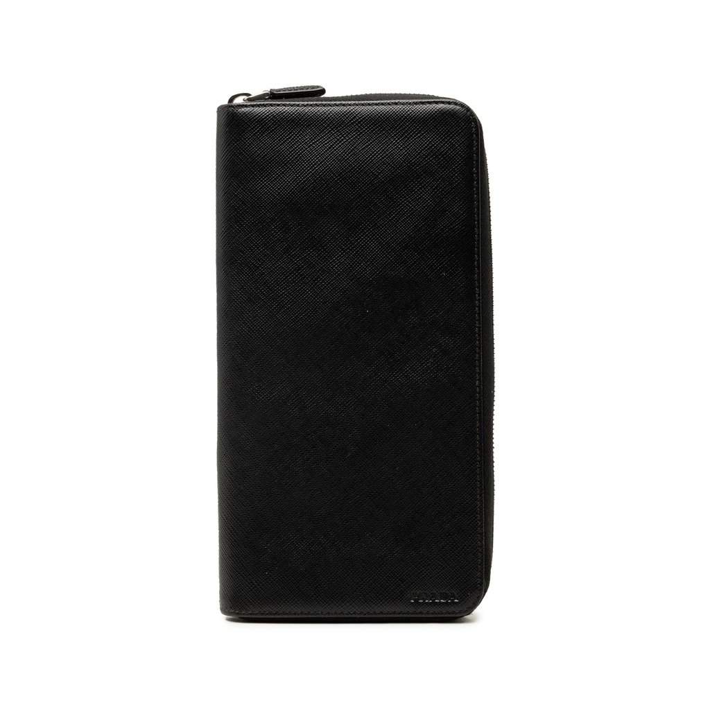 Prada Saffiano Zip Around Long Wallet Black Leather Very good - Front View