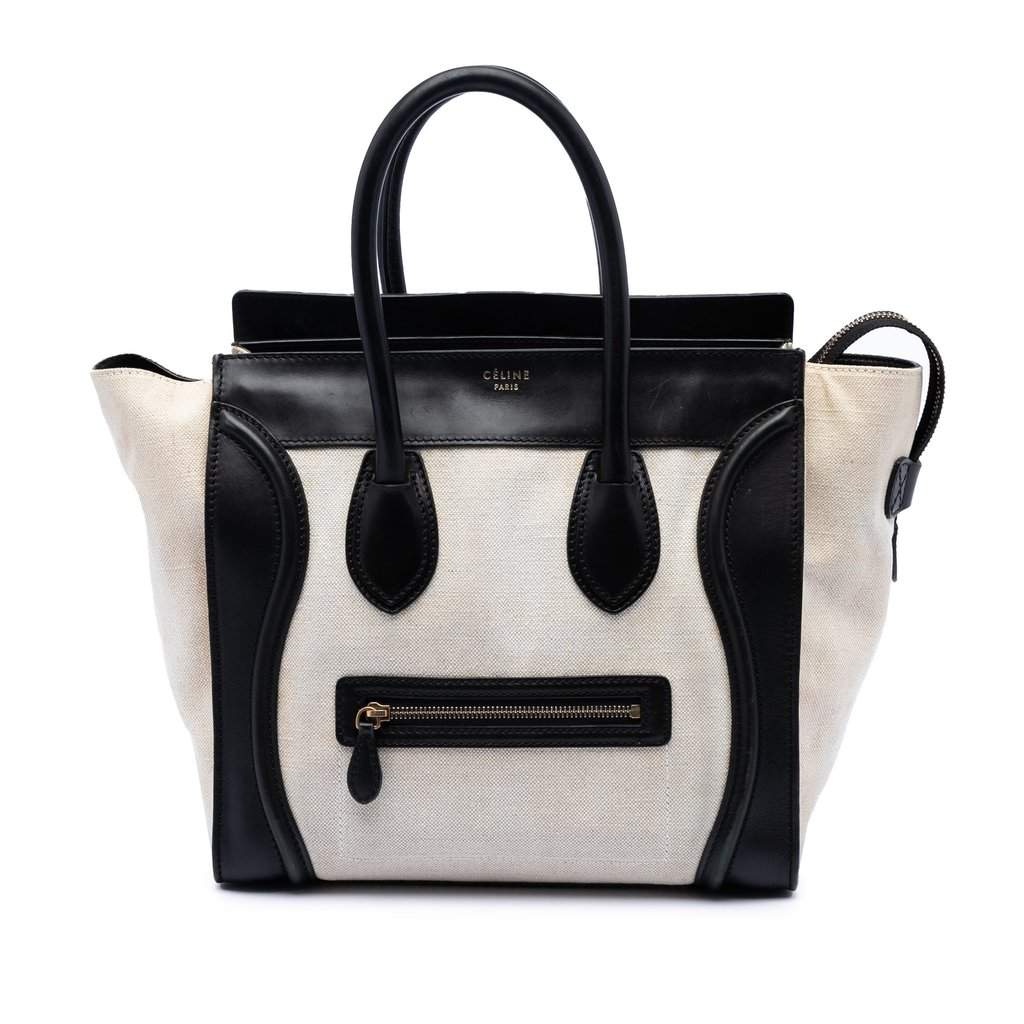 Celine Mini Bicolor Canvas and Leather Luggage Tote Brown Very good condition - Front View