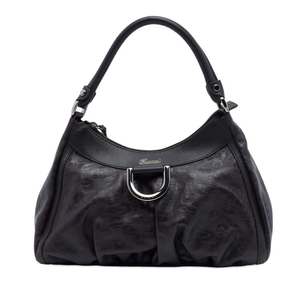 Gucci Horsebit Embossed Calfskin Abbey D Ring Shoulder Bag Brown Leather Very good - Front View