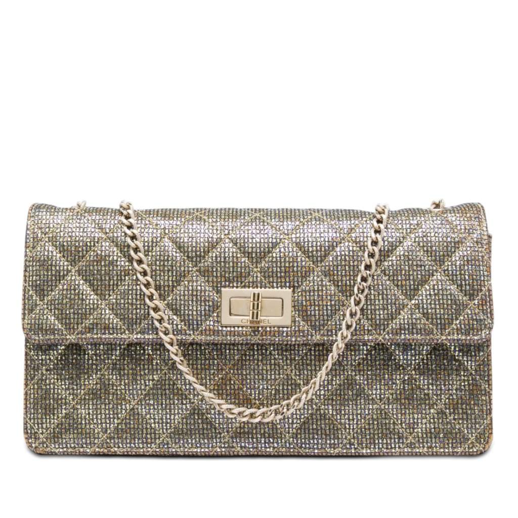 Chanel Quilted Glitter Canvas Reissue 2.55 Flap Gold Very good - Front View