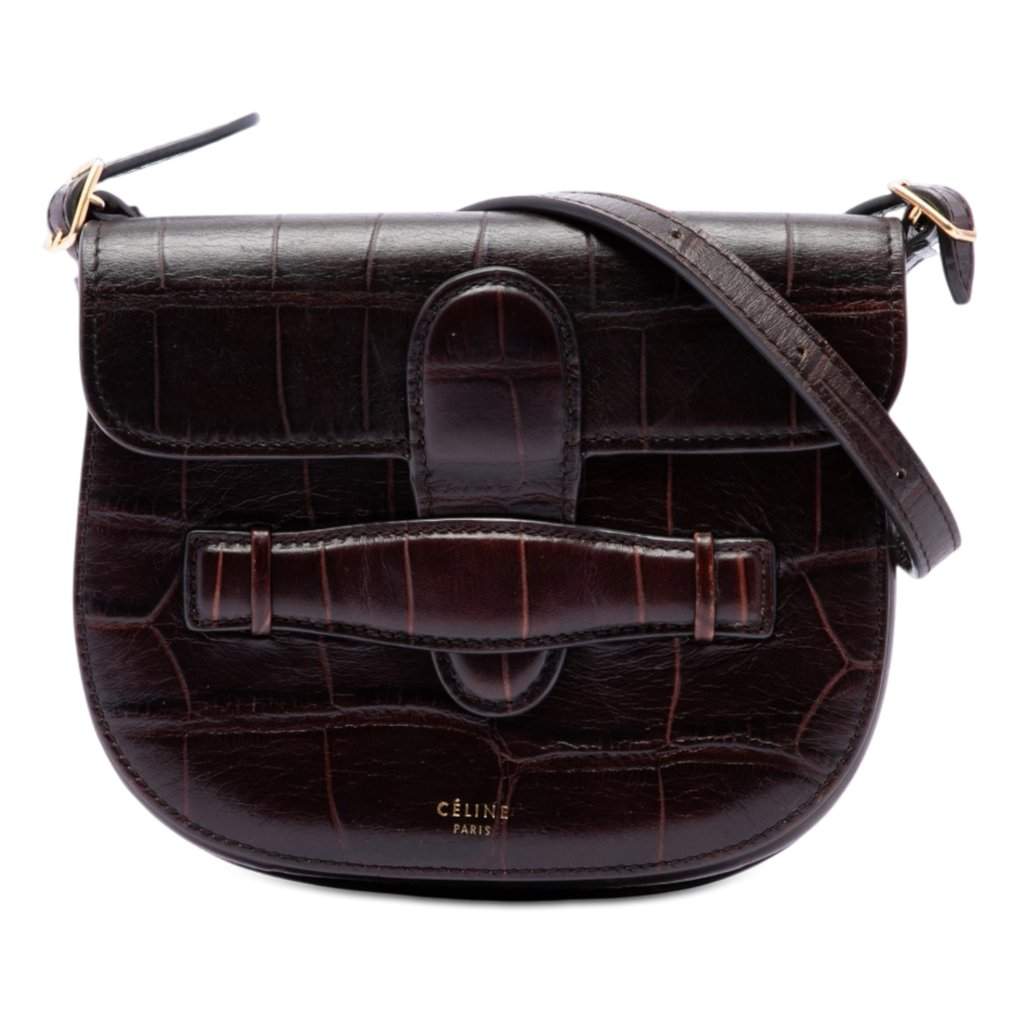 Celine Mini Embossed Calfskin Symmetrical Crossbody Brown Leather Very good condition - Front View