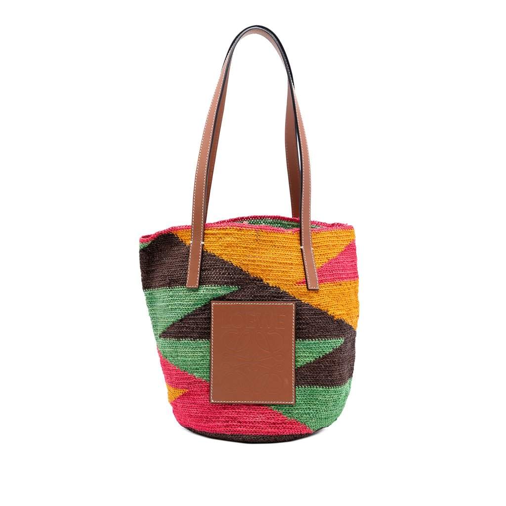 Loewe Paulas Ibiza Multicolor Straw Shigra Basket Tote Pink Very good - Front View