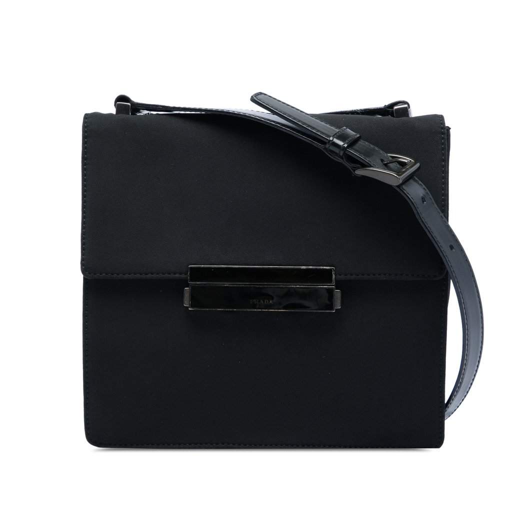 Prada Tessuto Flap Crossbody Black Very good - Front View