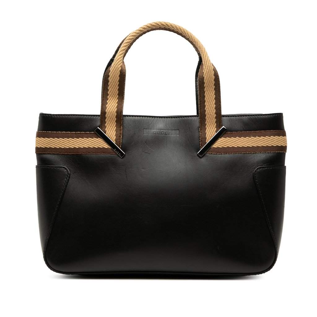 Gucci Calfskin Web Handbag Black Leather Very good - Front View