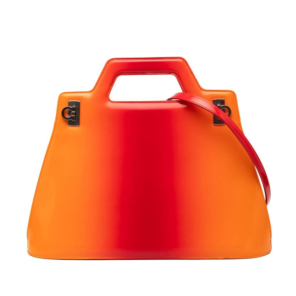 Salvatore Ferragamo Gradient Brushed Calfskin Gancini Wanda Top Handle Bag Orange Leather Very good - Front View