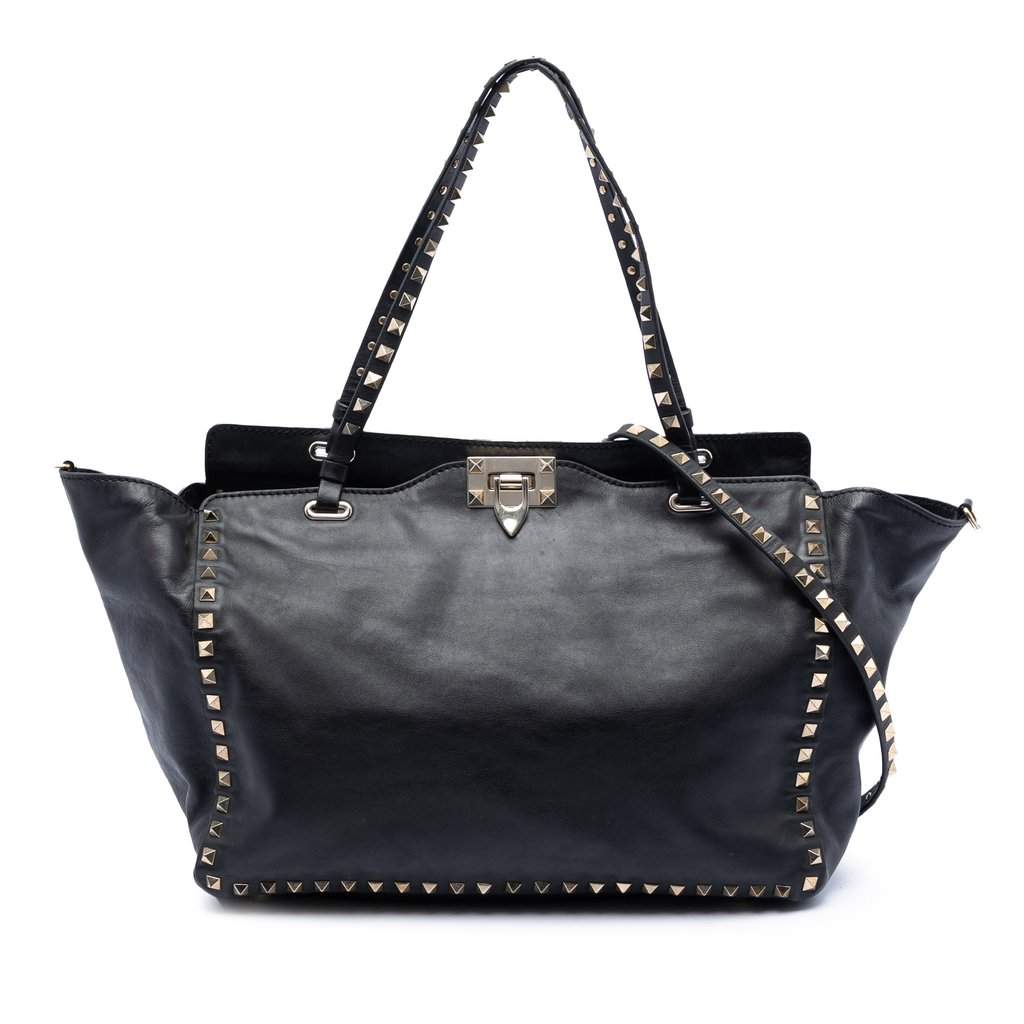 Valentino Medium Leather Rockstud Trapeze Satchel Black Leather Good condition - Front View